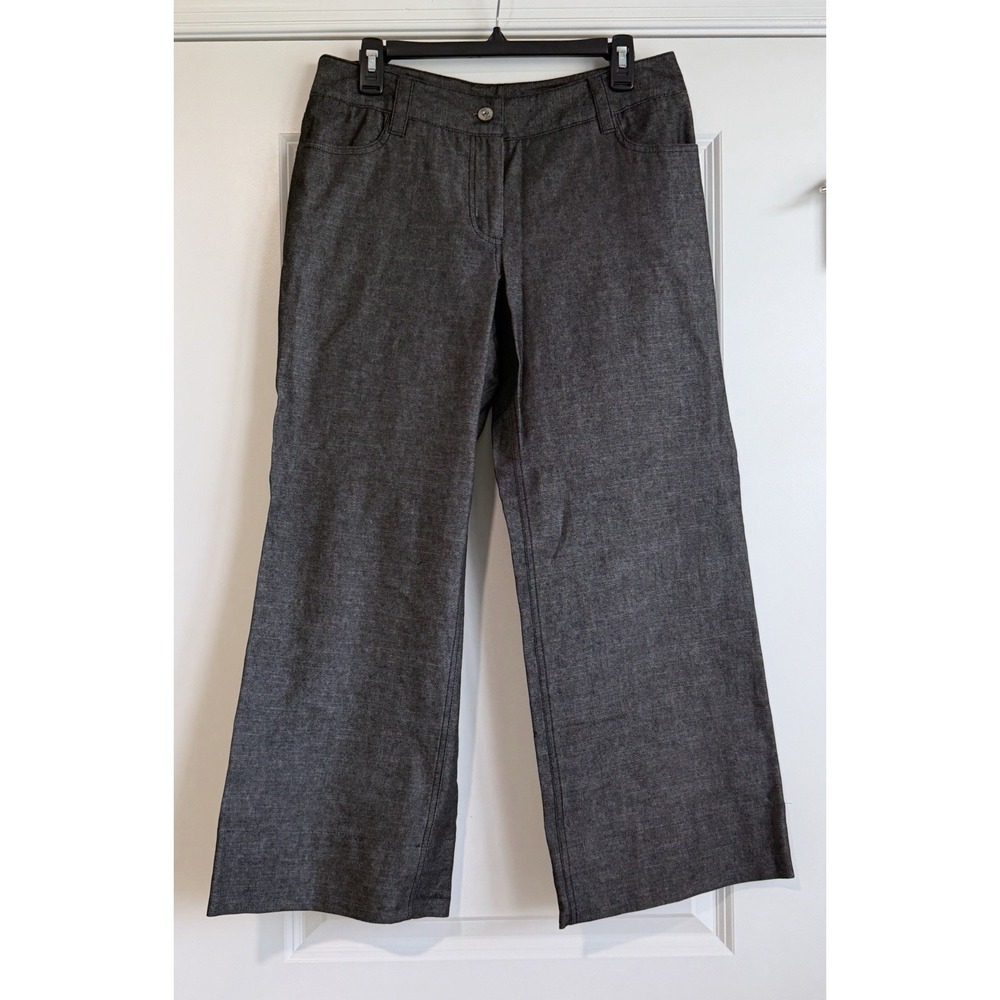 Elle Women's Mid Rise Wide Leg Black Wash Denim Trouser Pants Size 10